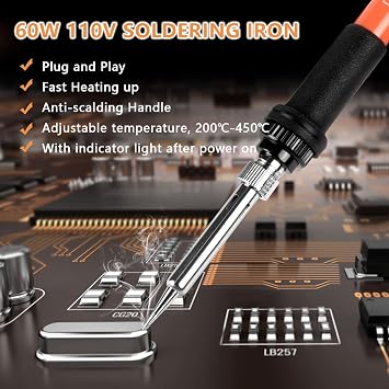 Soldering Iron, 60W 110V Adjustable Temperature Soldering Iron Pen, Portable Welding Tool, Fast Heating, for Electronic Repair, Jewelry, DIY