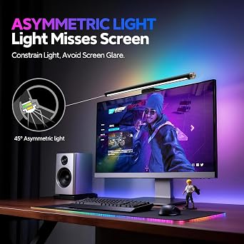 LYMAX RGB Monitor Light Bar with 4 Modes Backlight | Eye-Care No Glare, Adjustable Color & Brightness, Space Saving, Touch Control, USB Monitor Lamp for Home Gaming