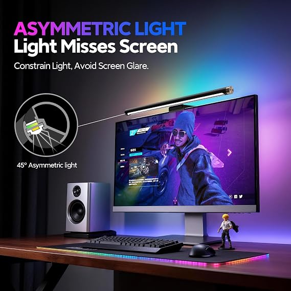 LYMAX RGB Monitor Light Bar with 4 Modes Backlight | Eye-Care No Glare, Adjustable Color & Brightness, Space Saving, Touch Control, USB Monitor Lamp for Home Gaming