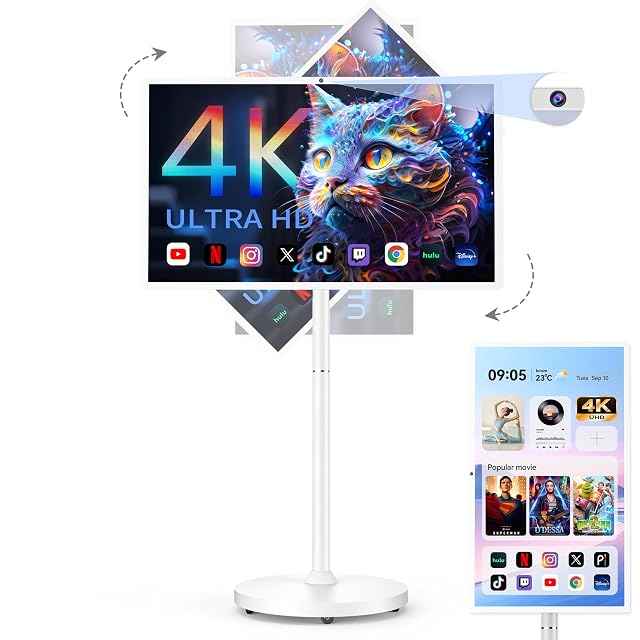 32 Inch UHD 4K Portable Smart TV on Wheels Qualcomm Snapdragon 710 CPU Built-in 8-10H Battery 8 128GB