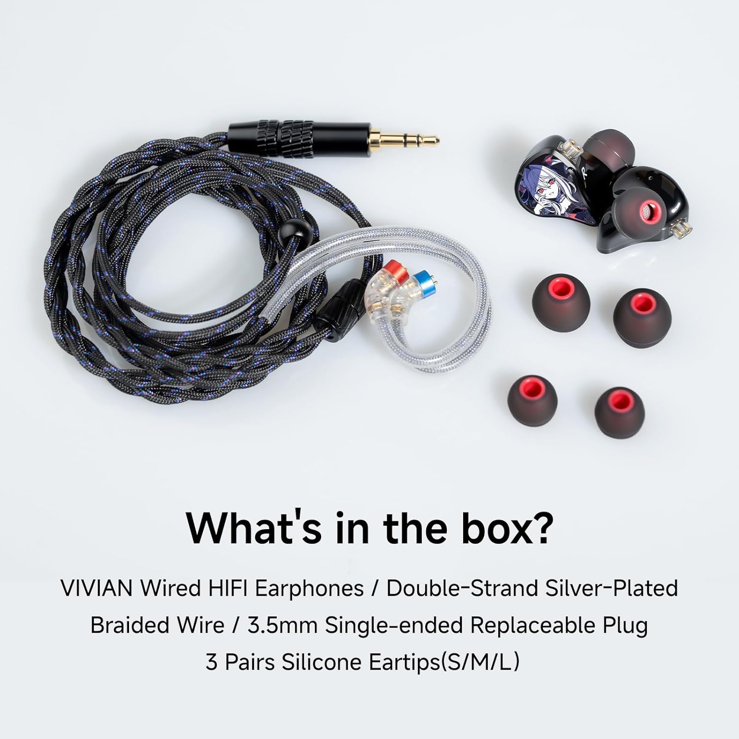 CVJ Vivian in Ear Monitor Headphones for Musicians Singers Audiophile Dj Drummers, HiFi IEM Earphones Bass Wired Earbuds and Detachable 2 Pin Cable 3.5mm Plug (with Mic)
