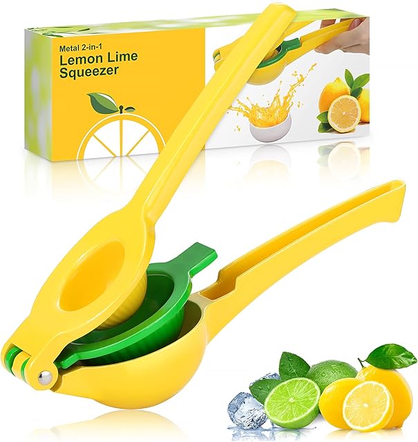 WONSEFOO Lemon Squeezer Manual, Heavy Duty, 2-In-1 Premium Quality Metal Lemon Orange Lime Citrus Hand Press Juicer, Robust Design, Easy to Clean, Safe Faster and Effective Fruits Juicing