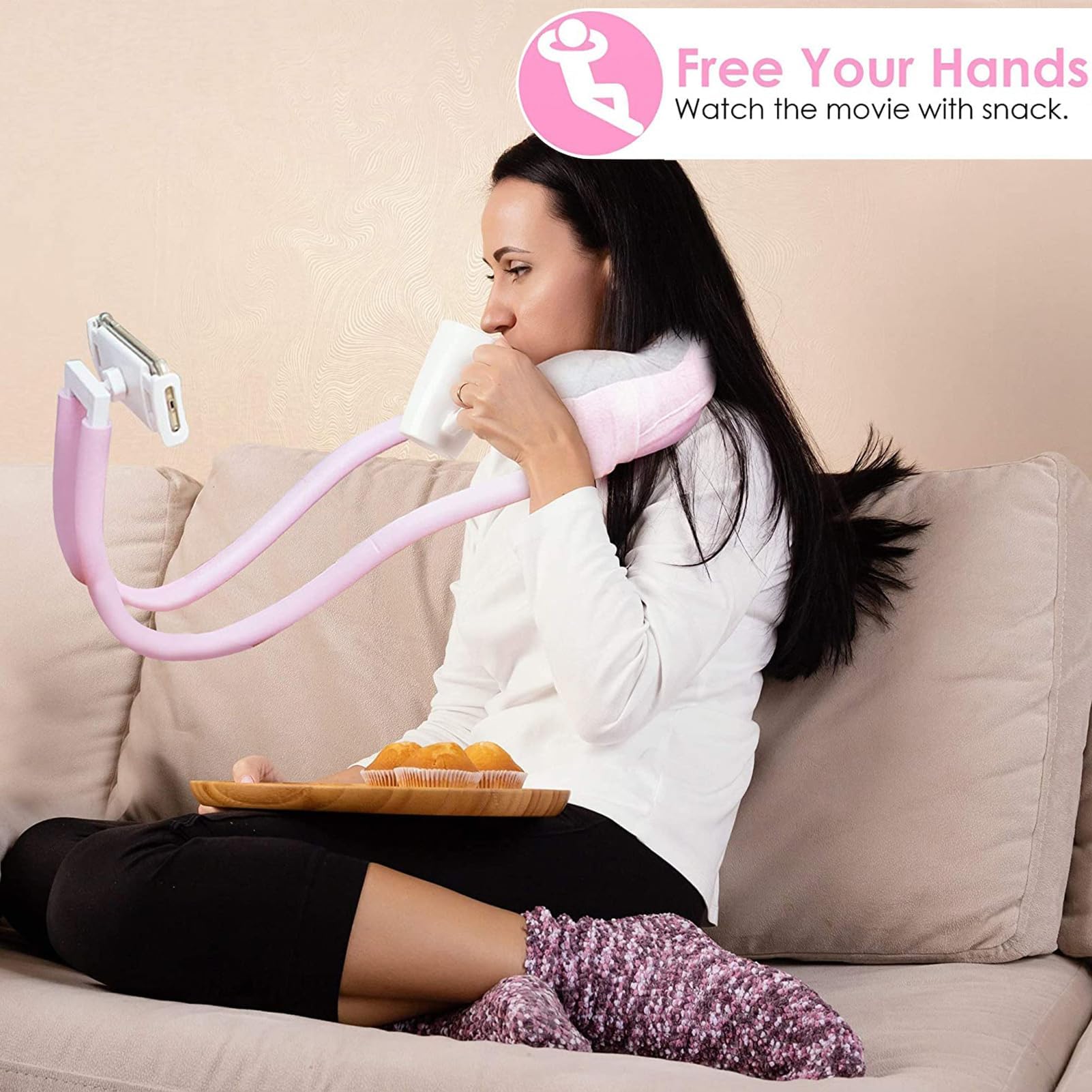 Supporto per cellulare con cuscino cervicale, design regolabile 2 in 1, rotazione a 360 gradi, comodo supporto per ridurre l'affaticamento del collo, ideale per casa e viaggio