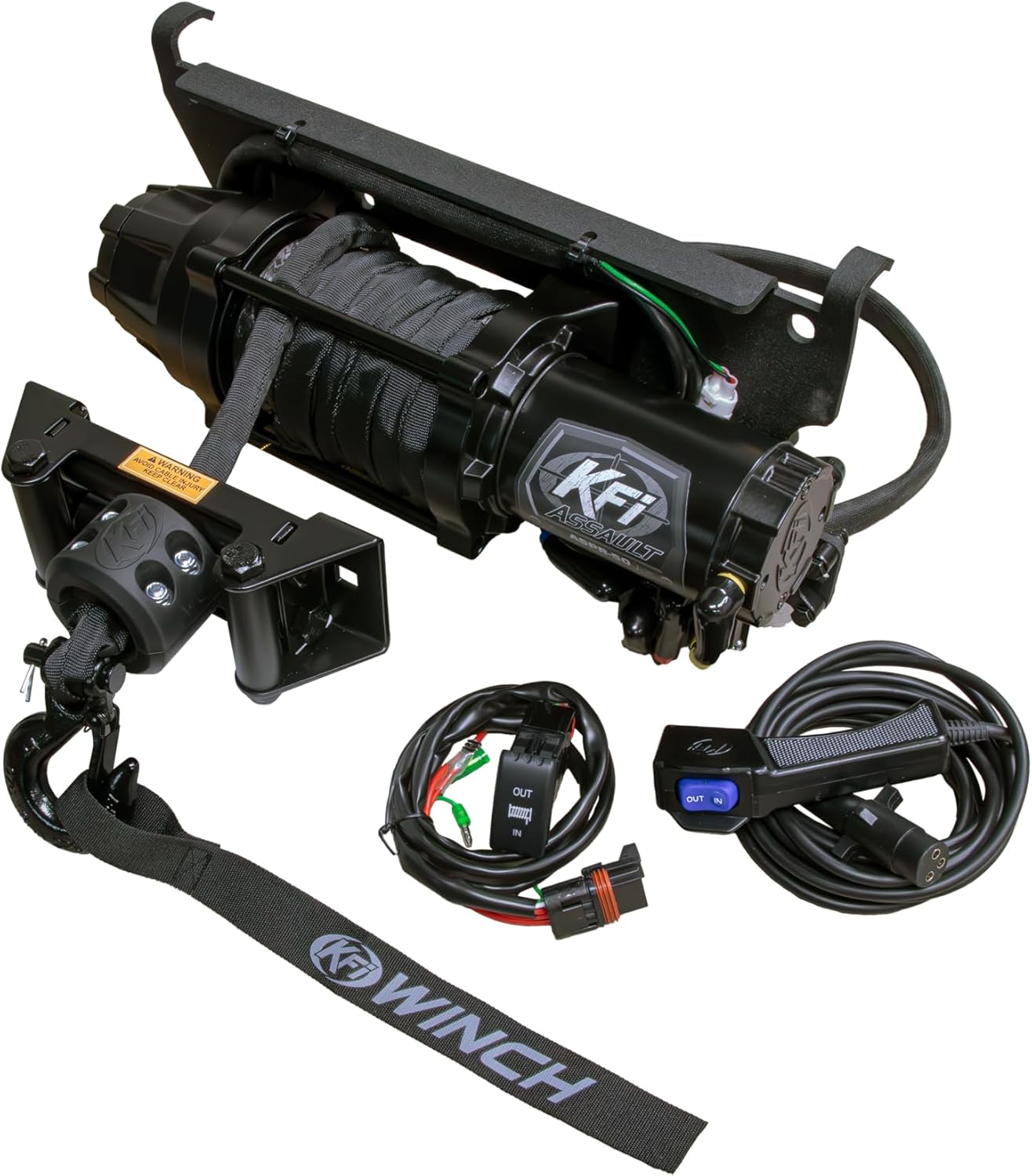 KFI Assault 5000ポンド 合成プラグアンドプレイウインチキット ポラリスレンジャー用 マウントとリモート