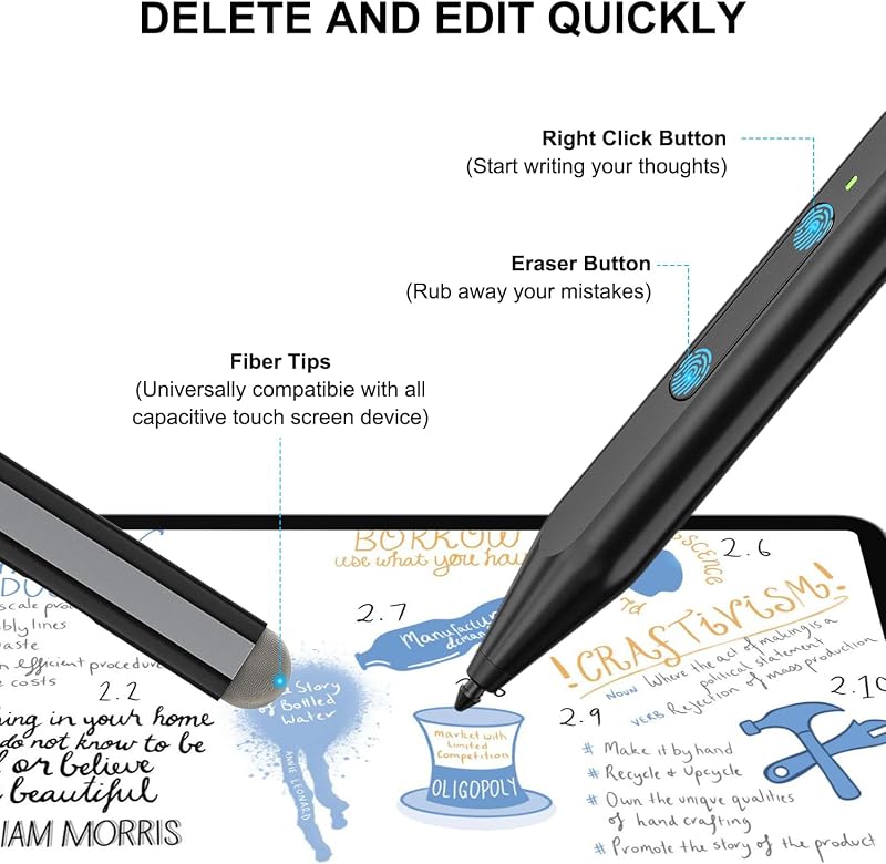 KOKABI Stylus Toll Microsoft Surface Készülékekhez - 1024 Nyomásérzékenységi Szint, Radír Funkcióval, Dupla Mágnessel, USB-C Gyorstöltéssel