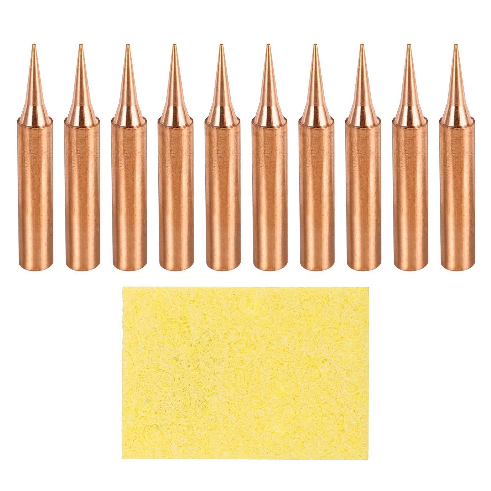 sourcing map 10 Pcs 900M Soldering Iron Tips Copper Non-Magnetic Welding Head with Cleaning Sponge Pad Replacement for Solder Station Tip (900M-T-I)