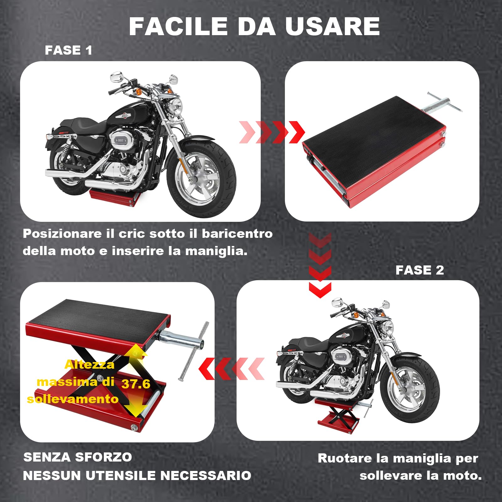 Ponte sollevatore per moto 500 kg ampio ponte 8,5-34 cm