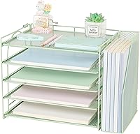 Vista 1 de AUPSEN Green Desk Accessories Organizer,5-Tier Letter Tray Paper Organizer with Adjustable File Holder, Desktop Office Desk Accessories for Office