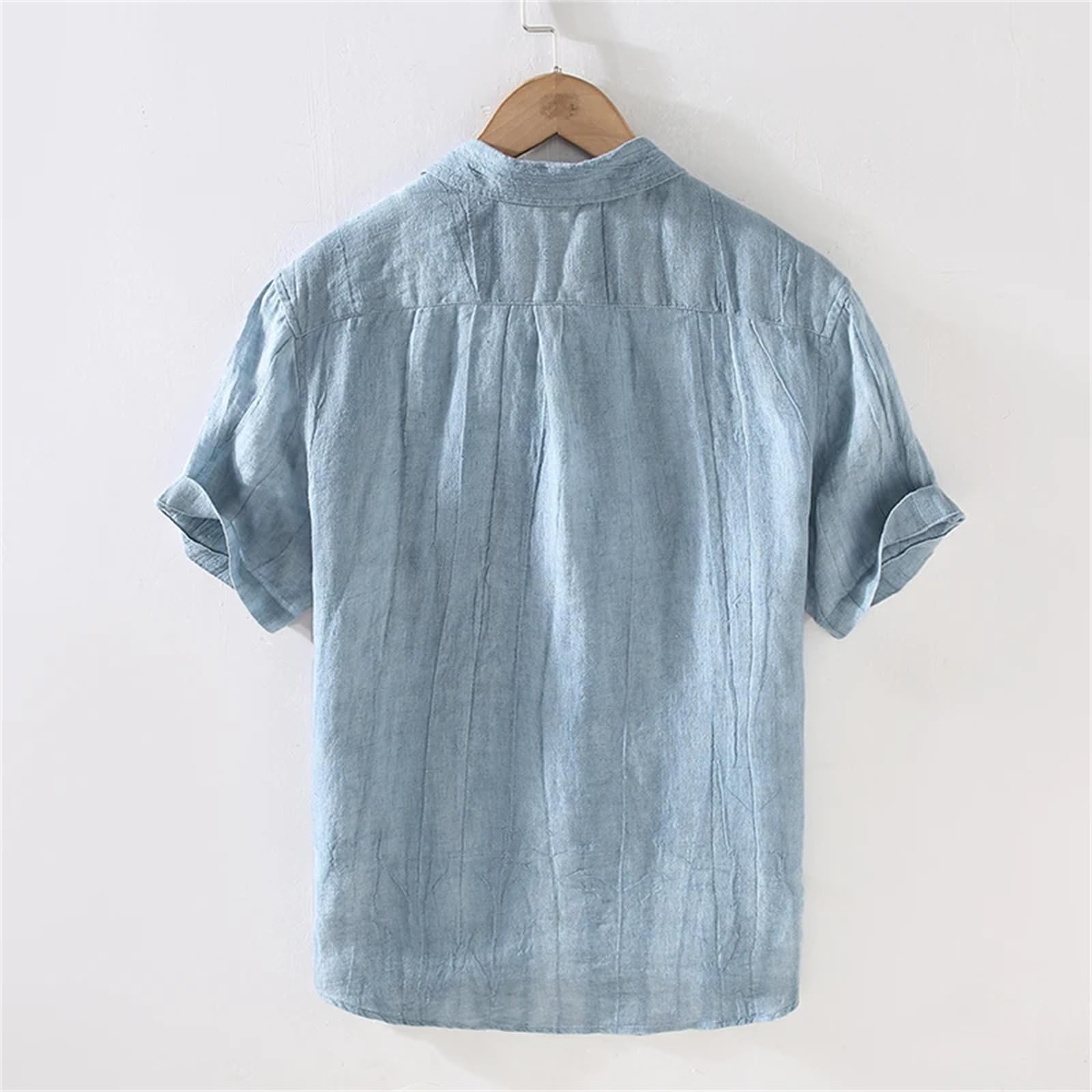 Camicia monopetto da uomo in tessuto di lino leggero con risvolto e risvolto alla moda giovanile