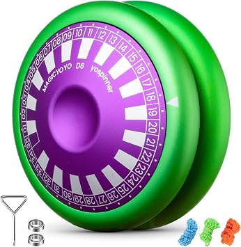 MAGICYOYO D6 Multifunctional Yoyo for Kids 8-12, Finger Spin Yoyo, Metal Looping Yo-yo with Multiple Play Ways, Kids & Adults Friendly Gift Toy Green with Purple Cap