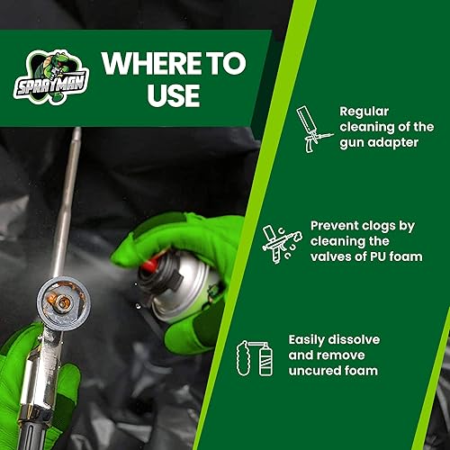 Miniatura 2 de SPRAYMAN Limpiador de pistola de espuma en aerosol, espuma de poliuretano expandible y removedor de sellador de aislamiento, paquete de 12 latas de