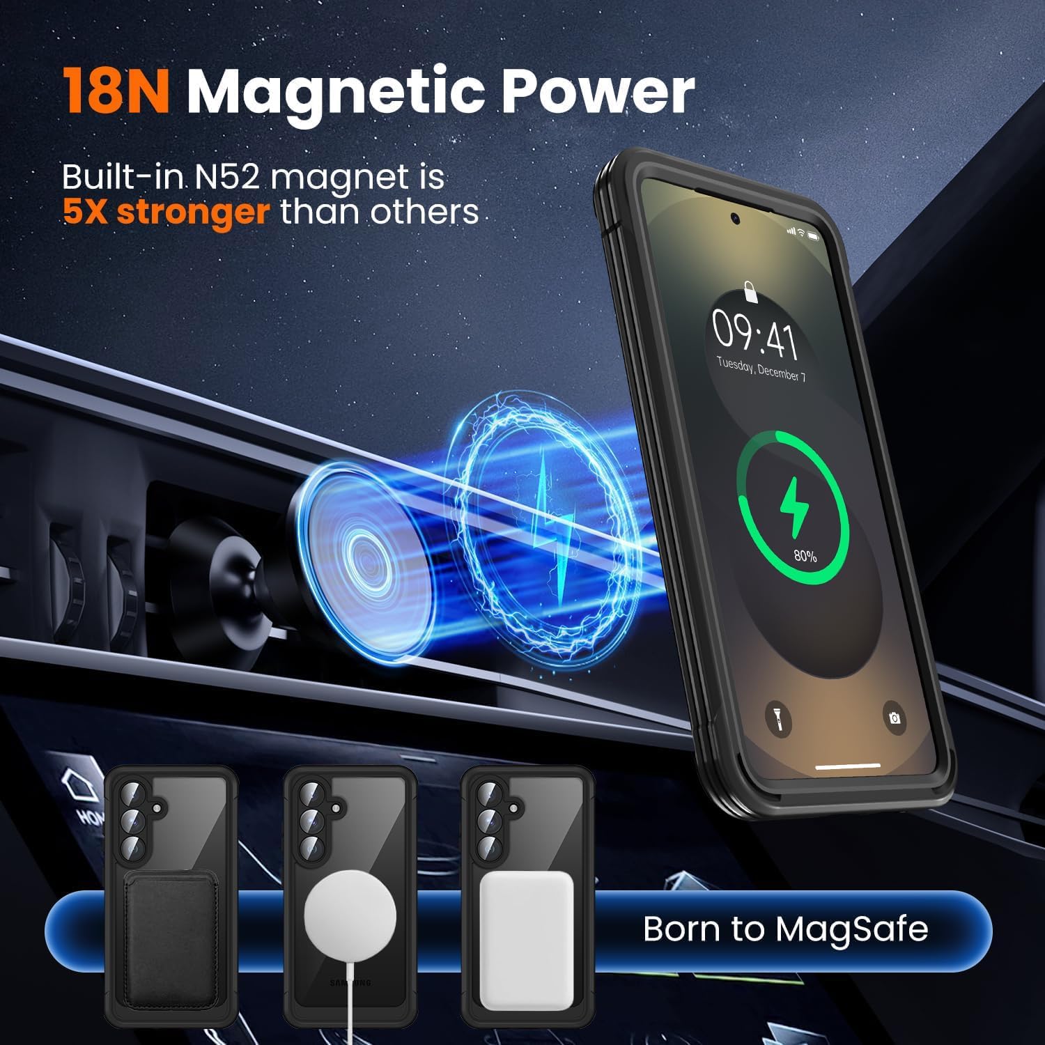 TLIKEMISS Magnetic for Samsung Galaxy S26 Case with HD Screen Protector, Compatible with Magsafe, Military Grade Protection, 9H Tempered Glass Screen Full Body Shockproof Phone Cover 6.3", Black