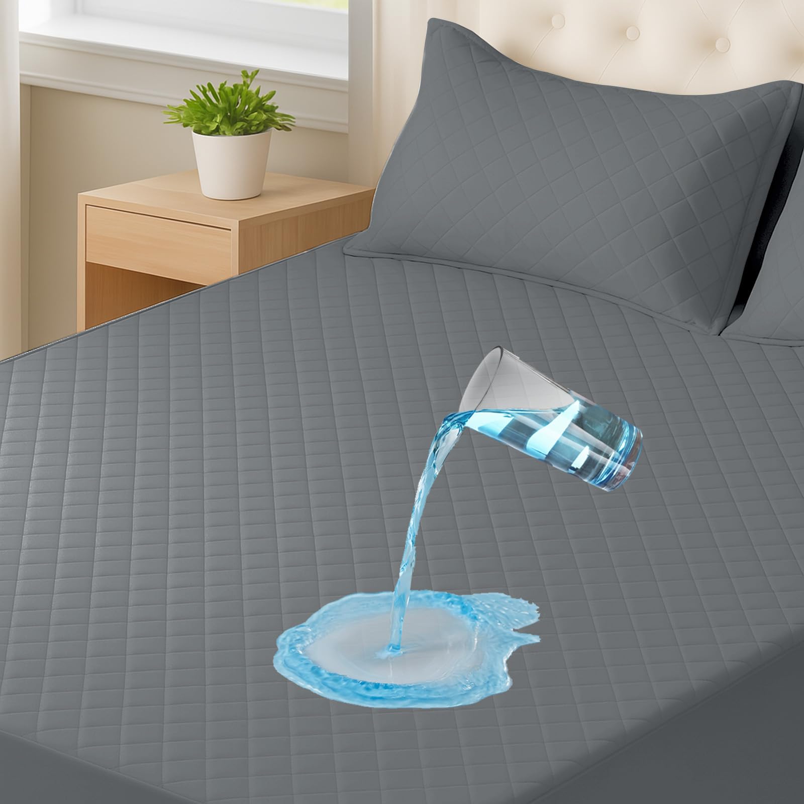 CYCMACO Waterdicht Matrasbeschermer, 160x190cm, Matrasbeschermer Anti Allergie, Mijtdicht, Met Elastiek Rondom, Ademend, Extra Diep, Machinewasbaar, Duurzaam, Afneembare, Pink