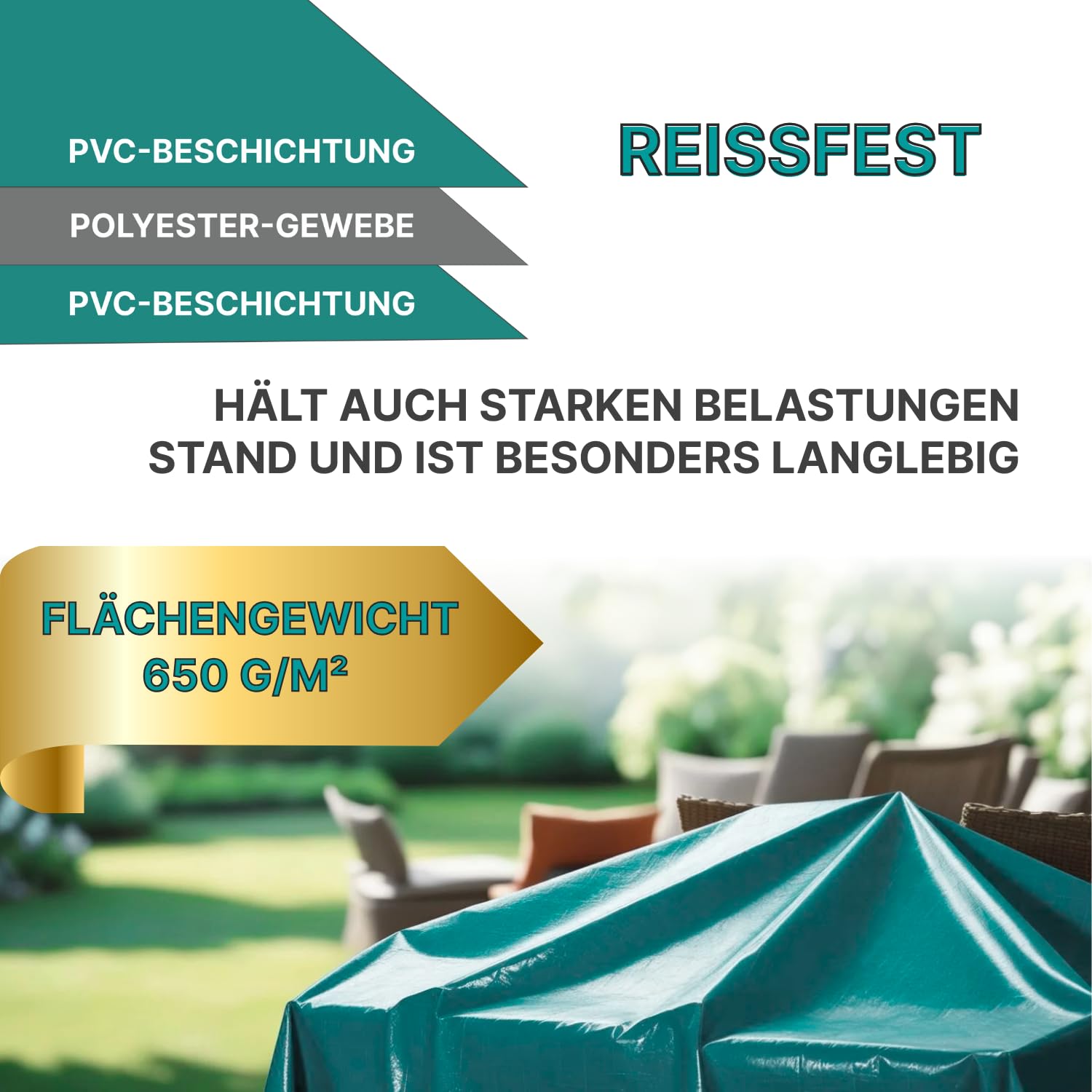 Abdeckplane 650g/m² PVC Plane 5 x 5 m grün – wasserdichte Gewebeplane mit Ösen, UV-stabil, reißfest & wetterfest – Profi Schutzplane für Gartenmöbel, Auto, Holz & BAU