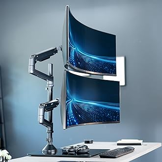 VIVO Pneumatic Arm Dual Ultrawide Monitor Desk Stand for Up to 49 inch Screens with Tempered Glass Base, Holds 2 Ultra Wides Up to 30.8 lbs, Black, STAND-V249FG