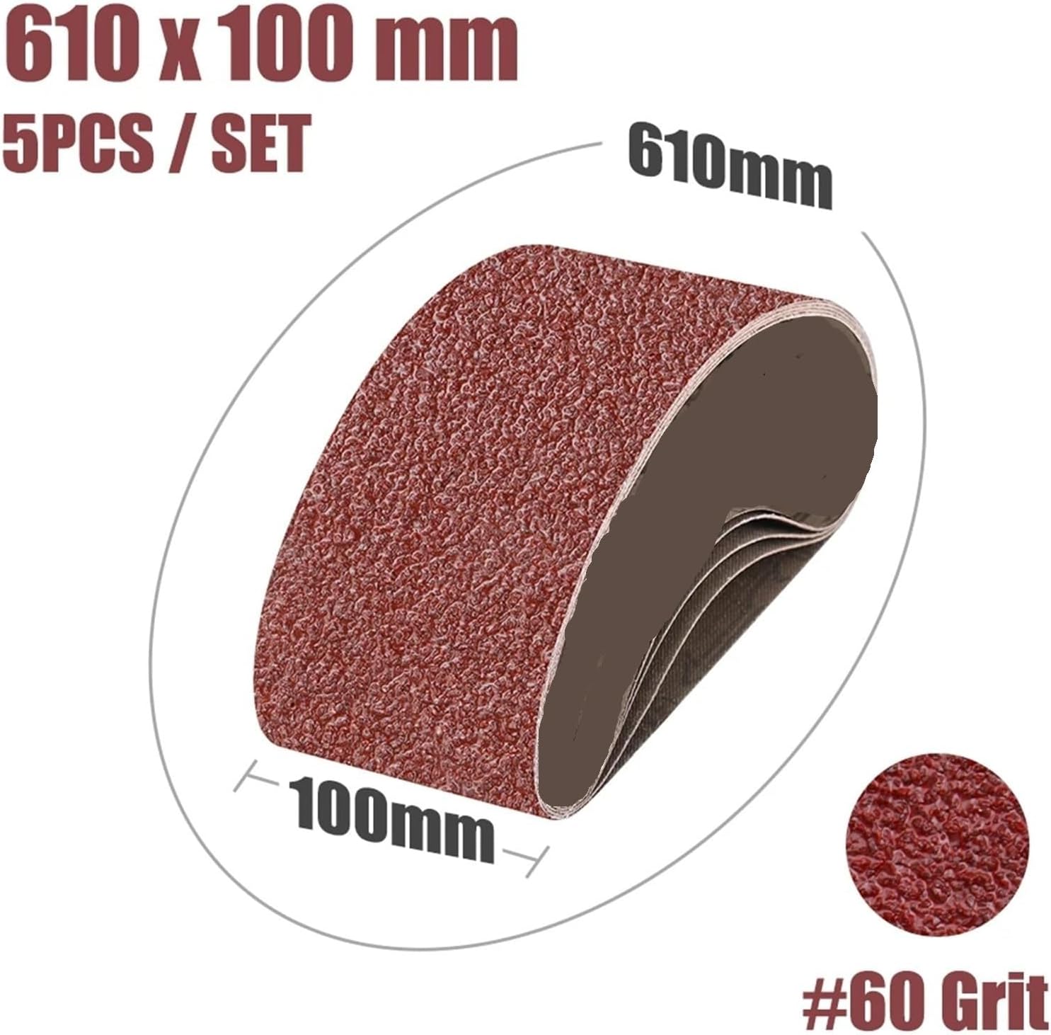 5 Pcs 610x100mm Abrasive Screen Sanding Belts for Metal and Wood Grinding - Grits 40-240, Compatible with Belt Sanders(80Grit)