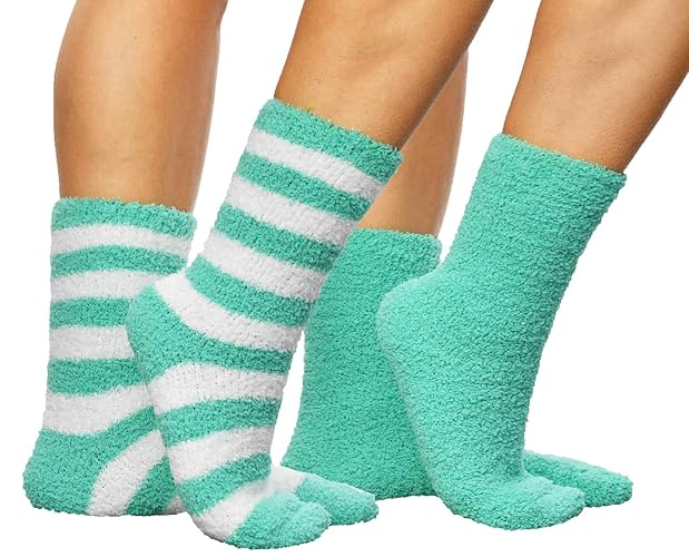 ARAD Premium Soft Warm Microfiber Fuzzy Socks-Multi Color- 2 Pairs- Striped Aqua and Solid Aqua