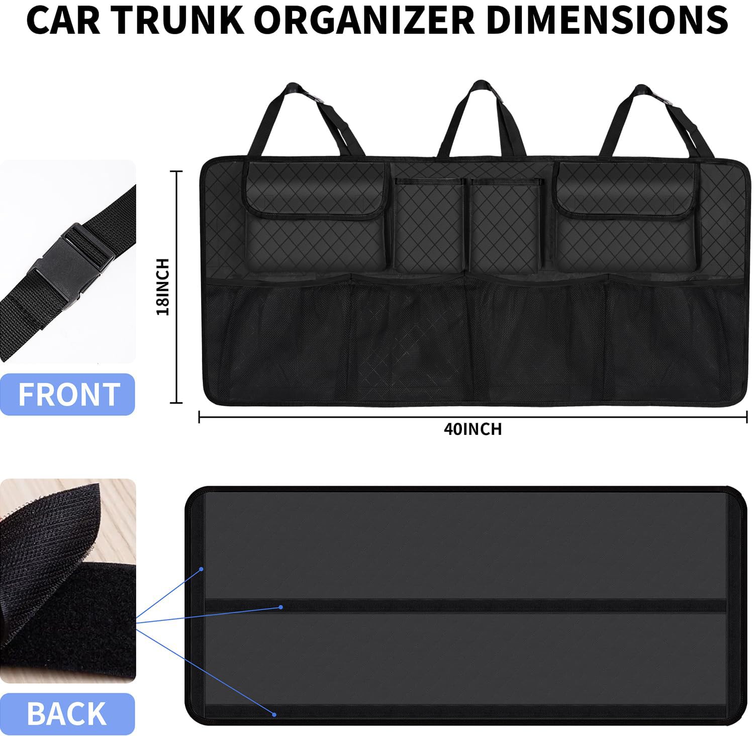 Car Trunk Organizer and Storage, Large Capacity Backseat Hanging Storage Accessories, Backseat Car Organizer for SUV/MPV/Truck (Black)
