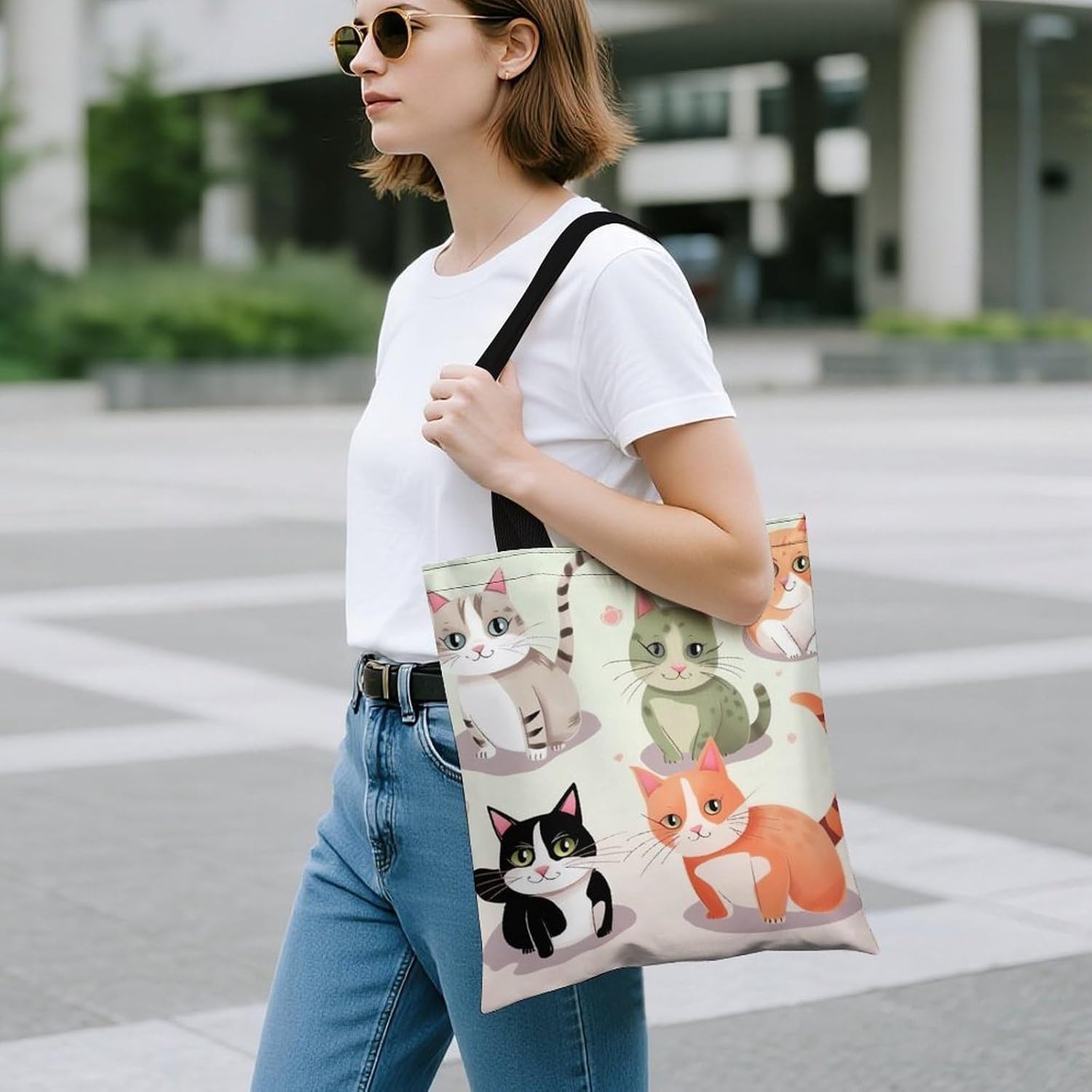Lovely Cartoon Cats Tote Bag Large Treat Bags for Women Men image 3