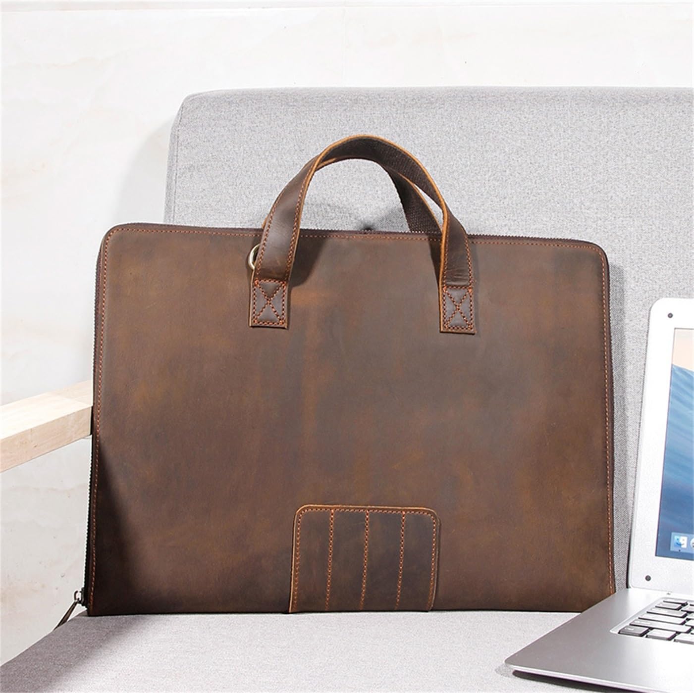 Portadocumenti in pelle for notebook 14 pollici, con maniglia e zip