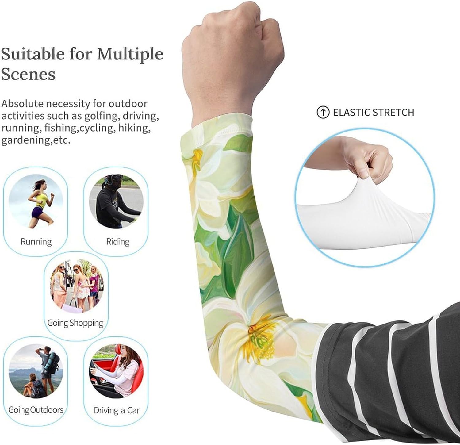 Psychedelic Jasmine Flowers Arm Sleeves Cooling Sun Protection Sports Compression for Golf Basketball