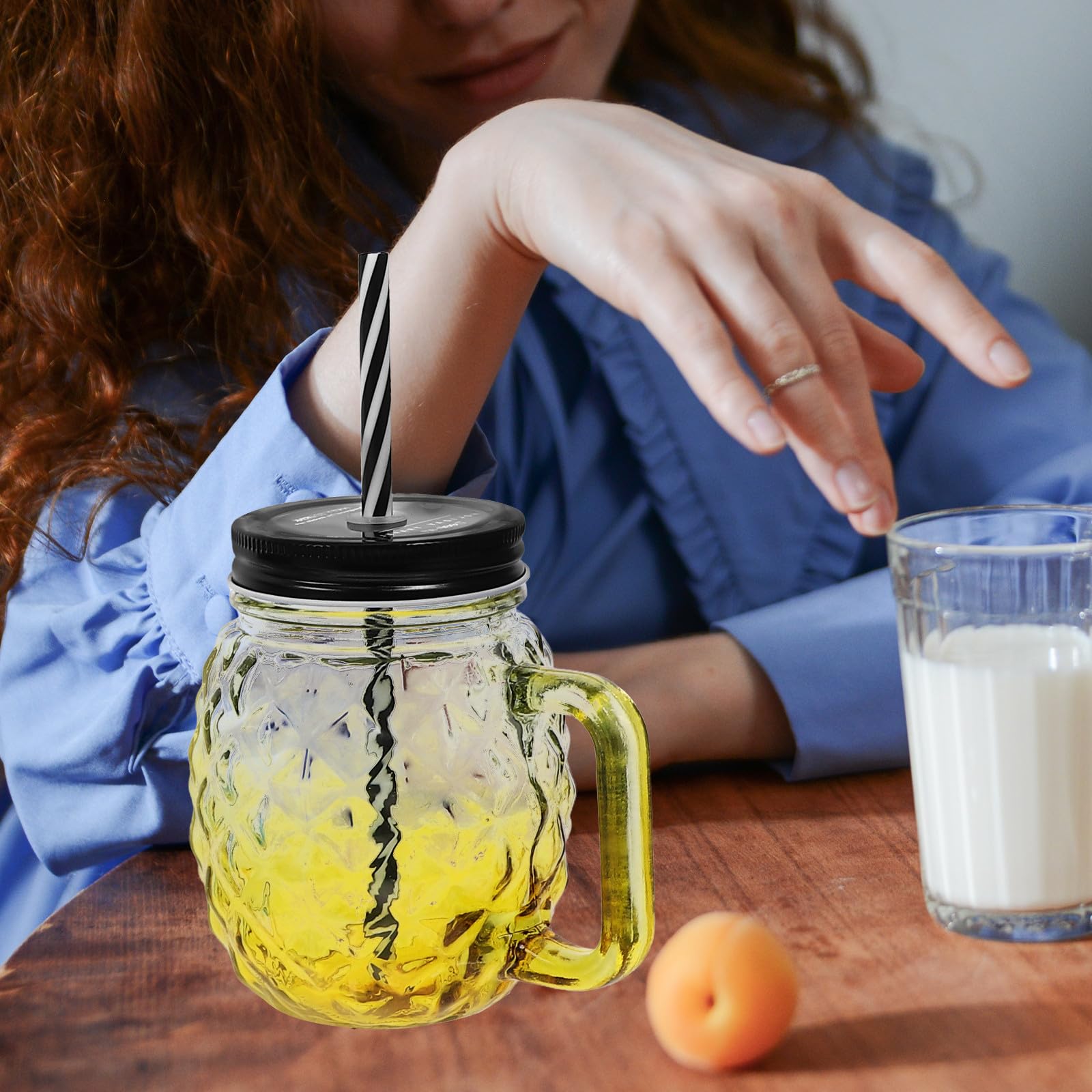 ABOOFAN Set 4 Bicchieri in Vetro Gradiente Coperchio di Perdite e Cannuccia, per Bere Succo e Tè a Lavoro o Scuola