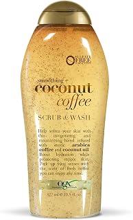 OGX Smoothing + Coconut Coffee Exfoliating Body Scrub & Wash, 19.5oz - Arabica Coffee & Coconut Oil for Dry Skin, Paraben & Sulfate-Free