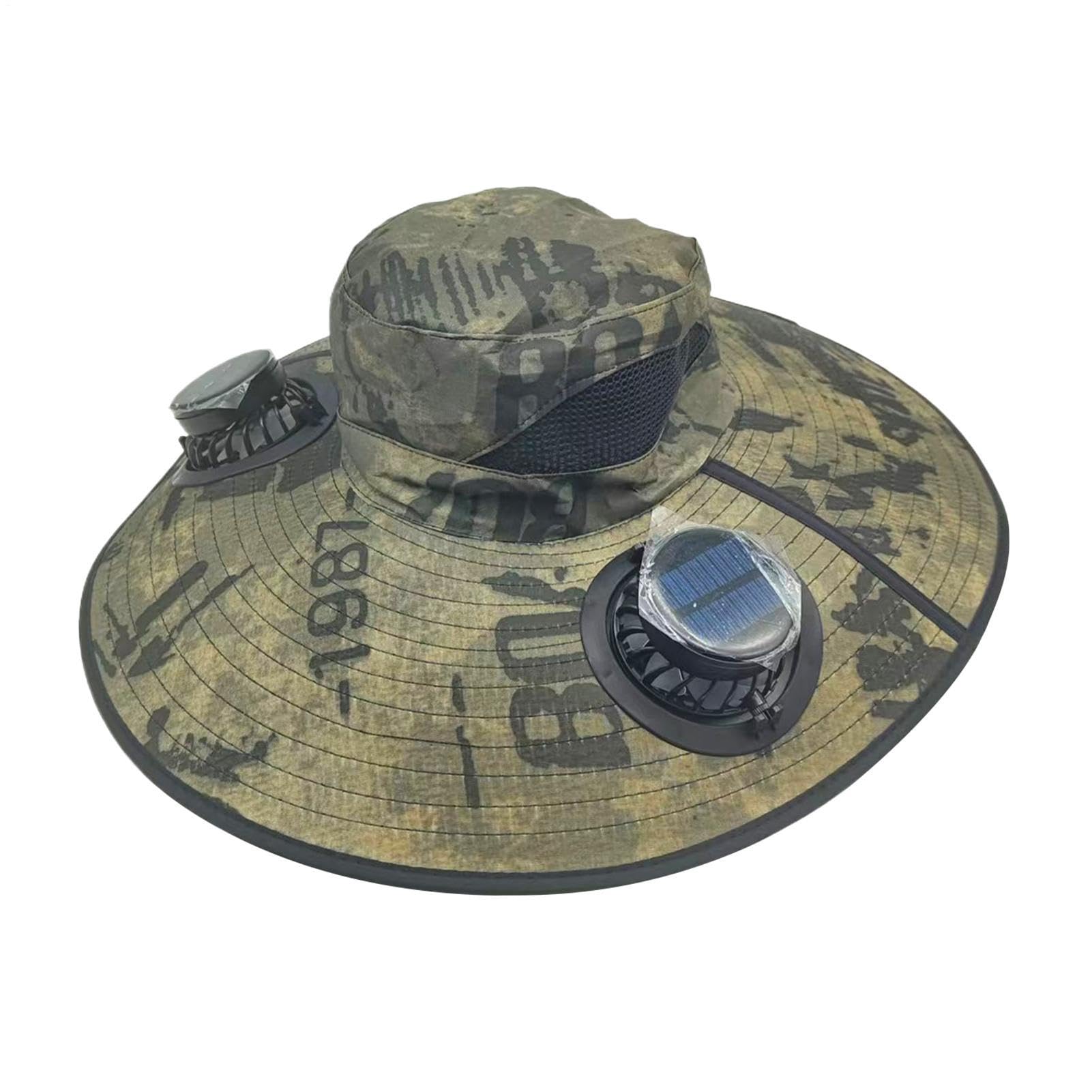 Chapeau pour Ventilateur Solaire - Casquette de Protection UV pour Randonnée en Pleine Nature pour Homme, Ombrelle Rechargeable par USB, Bord Extra Large | Bonnet avec Ventilateur à Vent Portable