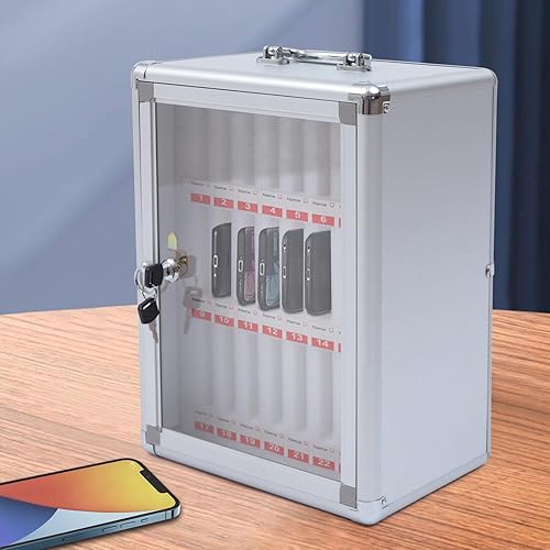 Miniatura 3 de Xuthusman Caja organizadora de 24 ranuras de aleación de aluminio para teléfono celular con cerradura de seguridad para teléfonos móviles montado en