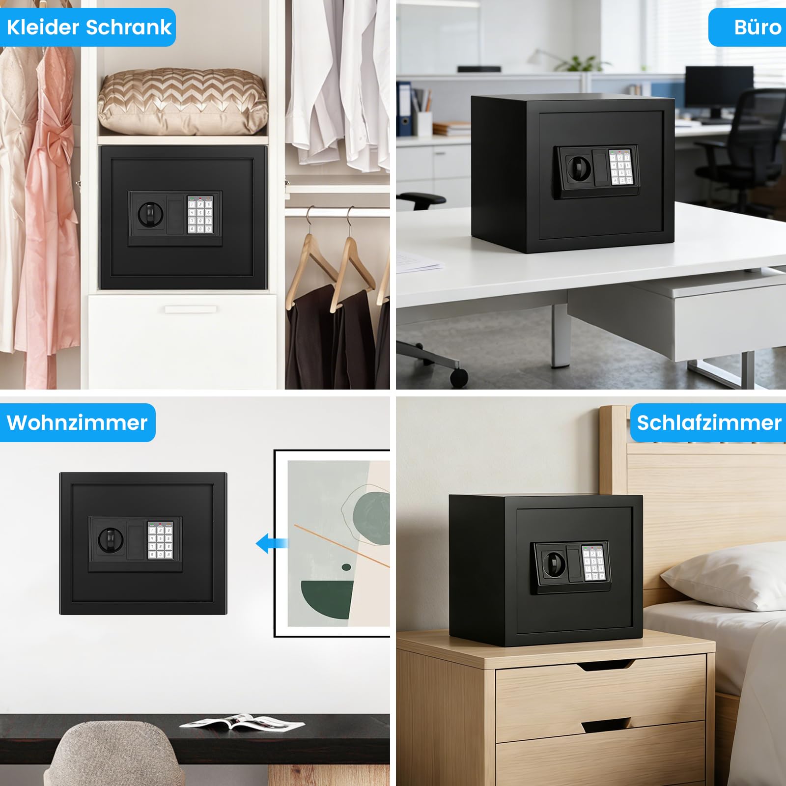 Cassaforte digitale per la casa con custodia ignifuga, cassaforte per mobili da 34 l, con ripiano rimovibile, porta USB-C, modalità allarme e modalità silenziosa, cassaforte da parete per