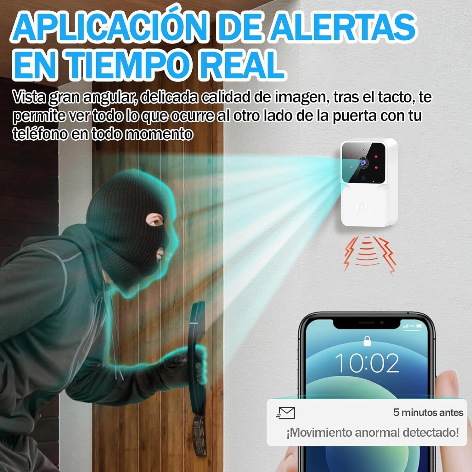 Genérico Timbre Videoportero Inalámbrico con Cámara HD1080P,Resistente al Agua,Visióm Nocturna,Videocitofono WiFi,Intercomunicador Bidireccional, Control De Aplicaciones, Instalación Inalámbrica