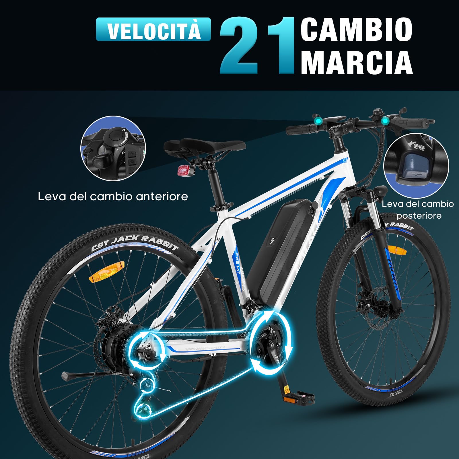 Fafrees Bici Elettrica Uomo Donna, 36V 14.5Ah Bicicletta Elettrica 27.5 Pollici, 250W Ebike MTB con 21 Velocità, Pedalata Assistita 100KM, F28 MT 2024 Nero