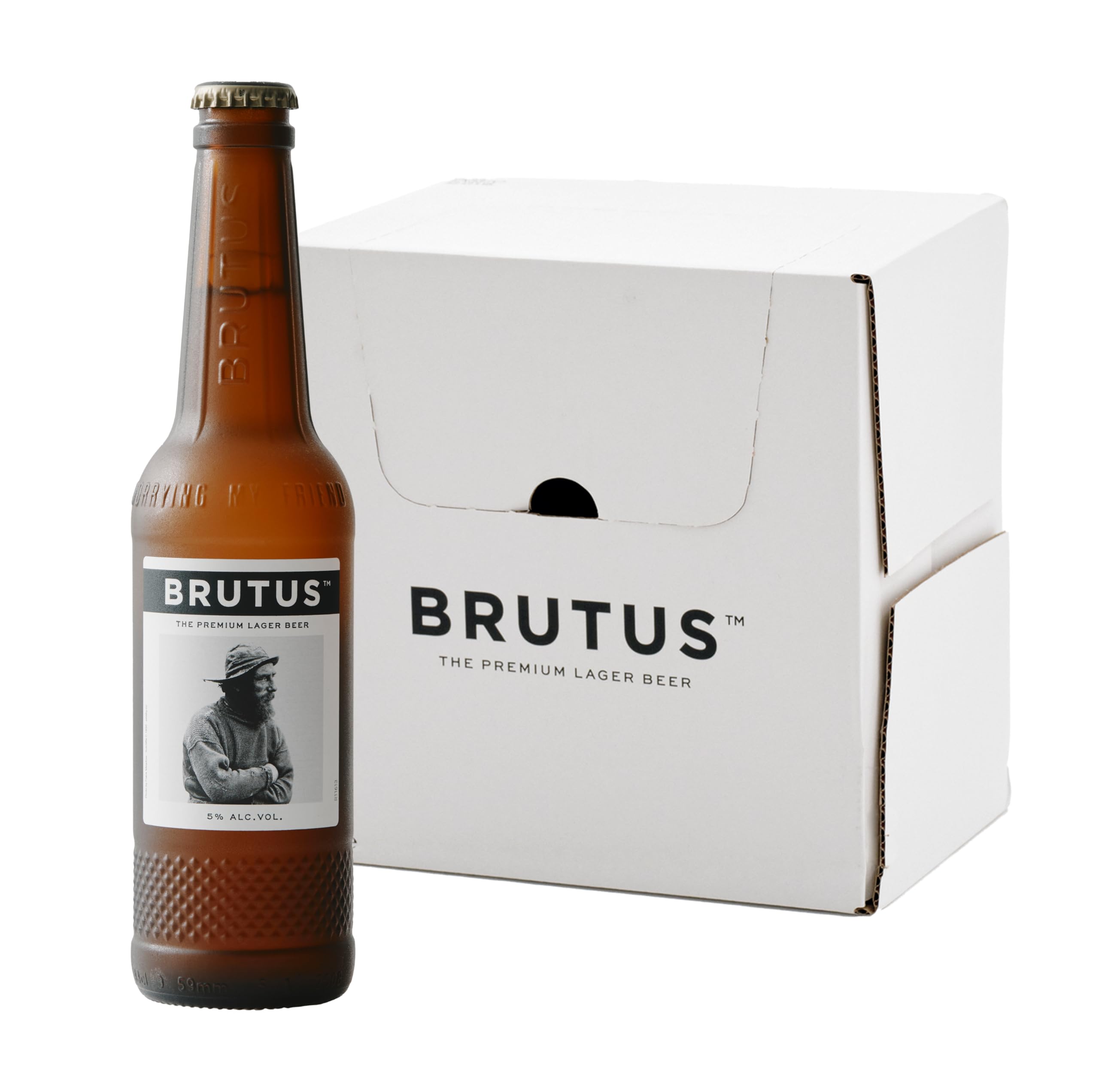 Brutus Cerveza, Pack de 12 Botellas x 33 cl, Cerveza Lager Ligera y Suave, Sabor Premium, 5% Vol Alcohol