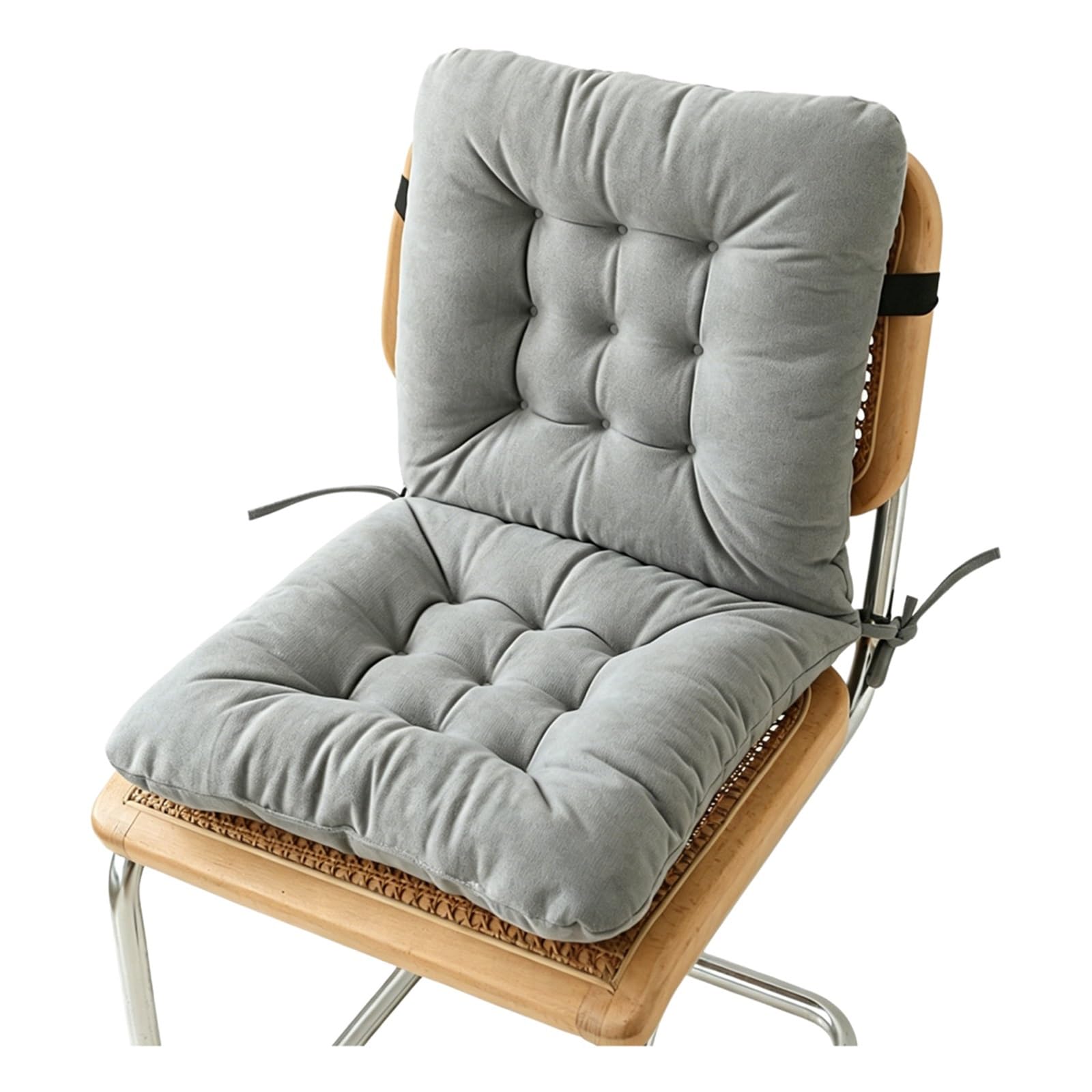 Genérico Cojín Silla con Respaldo 40x40cm, Suave Transpirable con Lazos, Cojín Asiento para Oficina Cocina Jardín Terraza, Grosor 8cm(Gris Claro)