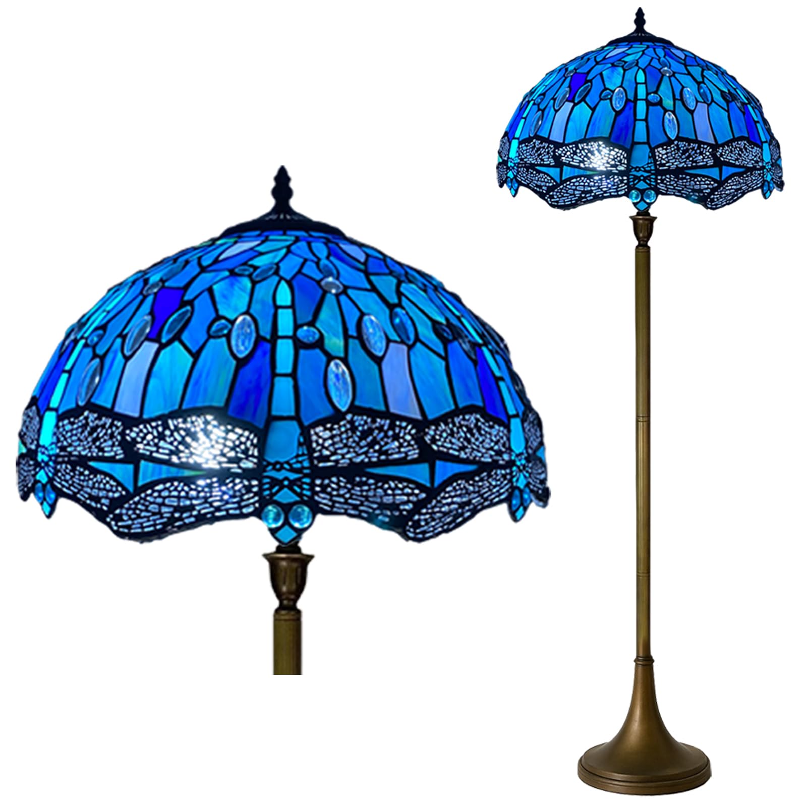 Auroh Tiffany Floor Lamps Stunning Quality Handcrafted 16 inch Stained Glass Lamp Shades Antique Design Floor Lamp for Living Room Bedroom Hallway Gallery (TFL-1607)