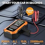 8000A Jump Starter with Air Compressor, 25000mAh Car Battery Booster Pack (All Gas/10L Diesel), Portable Jump Box Car Starter with LED Light (Orange)