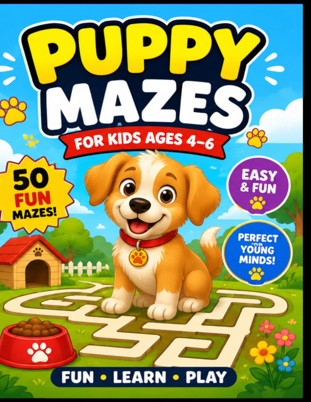 Puppy Mazes for Kids Ages 4–6: Help the Puppy Find His Food – Easy Maze Activity Book with 50 Puzzles and Solutions (Puppy Maze Adventures)