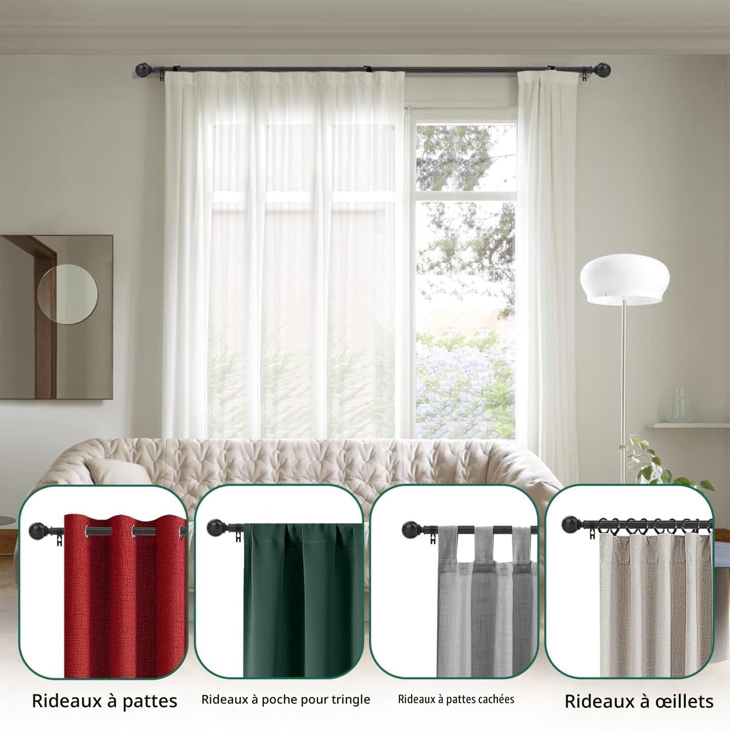 Tringle Rideau Noir Tringle à Rideaux Avec Embouts Décoratifs Et Supports Pour Fenêtre 25 Mm De Diamètre Pour Chambre à Coucher Salon Cuisine