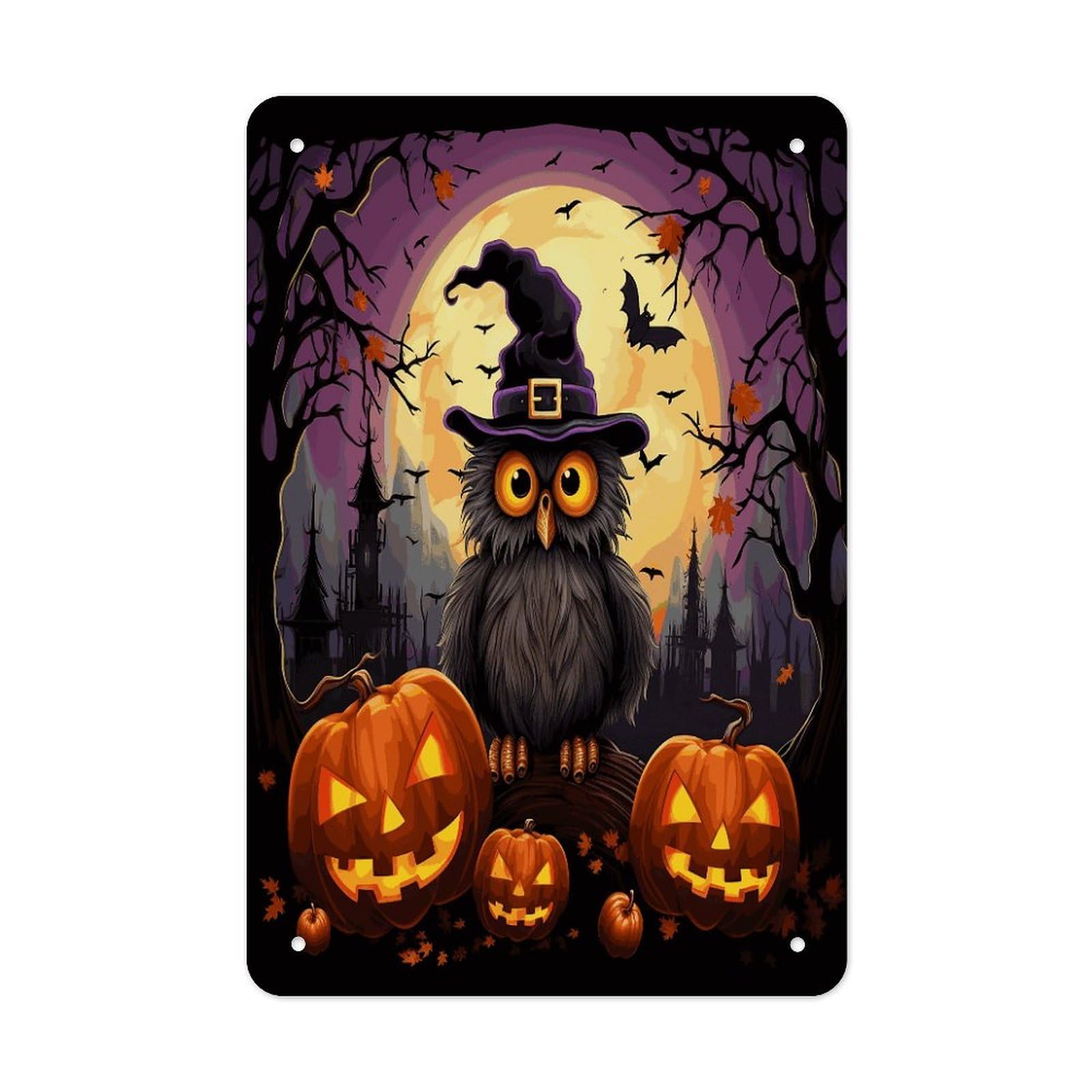Btcowzrv Style Halloween Owl Ghost Pumpkin Metal Tin Sign Wall Decor Hanging Plaque