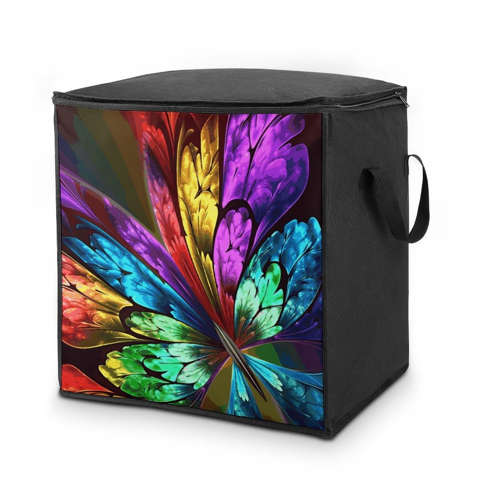 Rainbow Butterfly Storage Bag with Zippers And Handle Extra Large Bedding Comforter Storage Bag Foldable Blanket Storage Bags Fabric Moving Bags for Closet Organizer (70L)