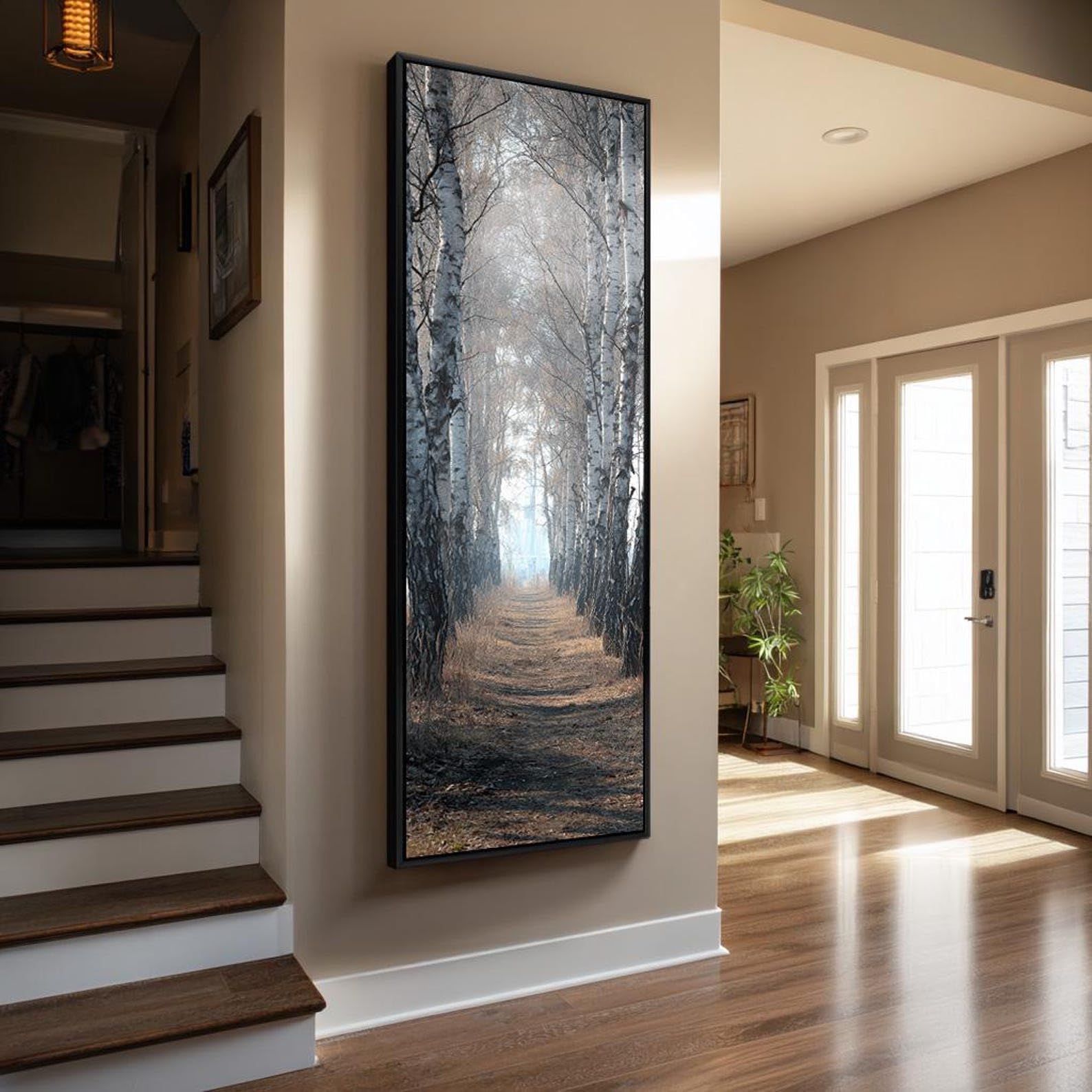 XBTYKPB Minimalist Birch Tree Canvas Art, Birch Tree Painting, Forest Nature Decor, Tall Thin Wall Art, Vertical Canvas Prints(35x105cm/Frameless)