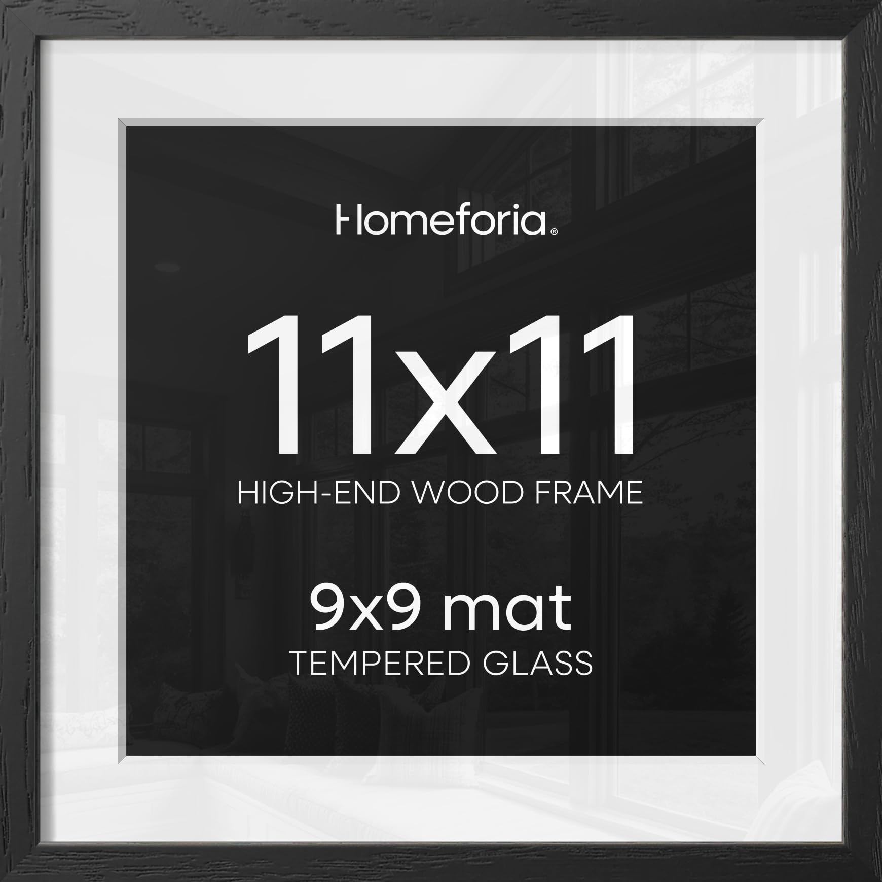 Homeforia 11x11 Black Oak Picture Frame, High-End Wood, 9x9 Mat, Glass | High End Solid Oak Wood, Tempered Glass, Acid-Free 9x9 Removable Mat, 11x11 Edge-to-Edge Display 11x11, Wall Kit, Set Of 3
