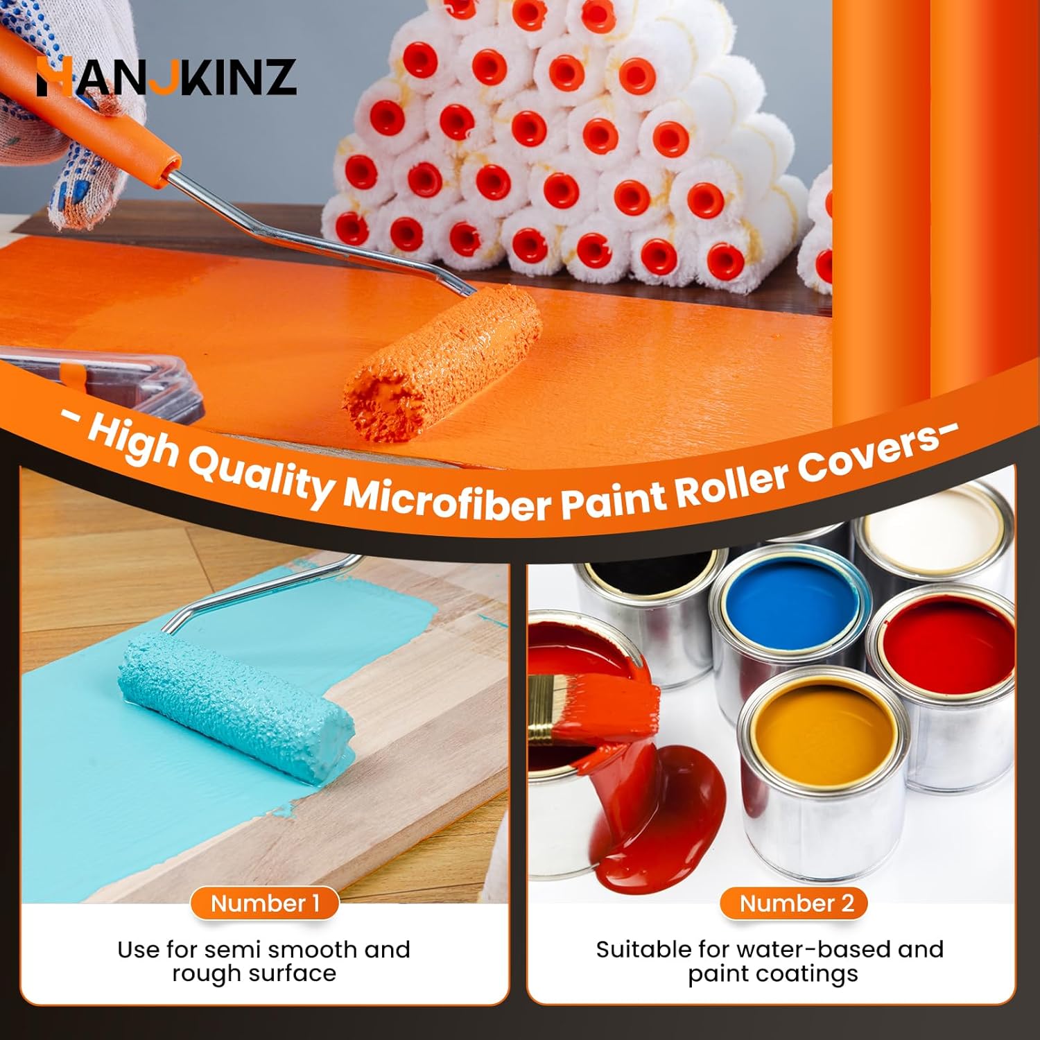 HANJKINZ 24 Pack Microfiber Paint Roller 4 Inch, Mini Paint Roller Covers, 3/8 Inch Nap, Small Paint Rollers for House Painting with Paint Roller Frame, Wall Painting Tool 4 Inch,24 Pack