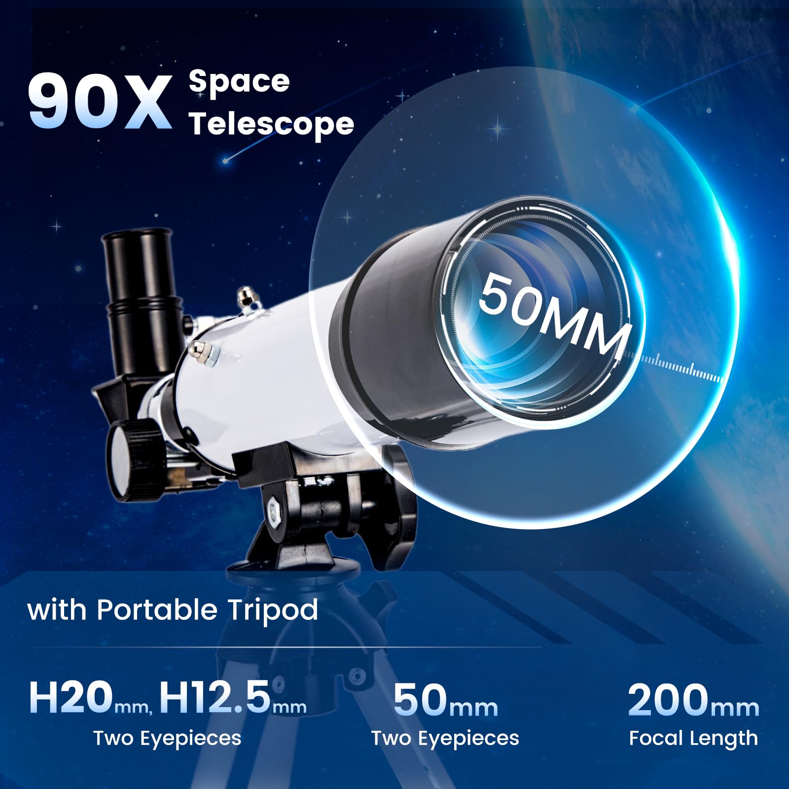 Telescopio per Bambini, Telescopio Astronomico con Lente da 50mm e Lunghezza Focale 360mm per Principianti, Telescopio per Bambini con Mirino e Treppiede, Ideale per Bambini/Adulti/Principianti