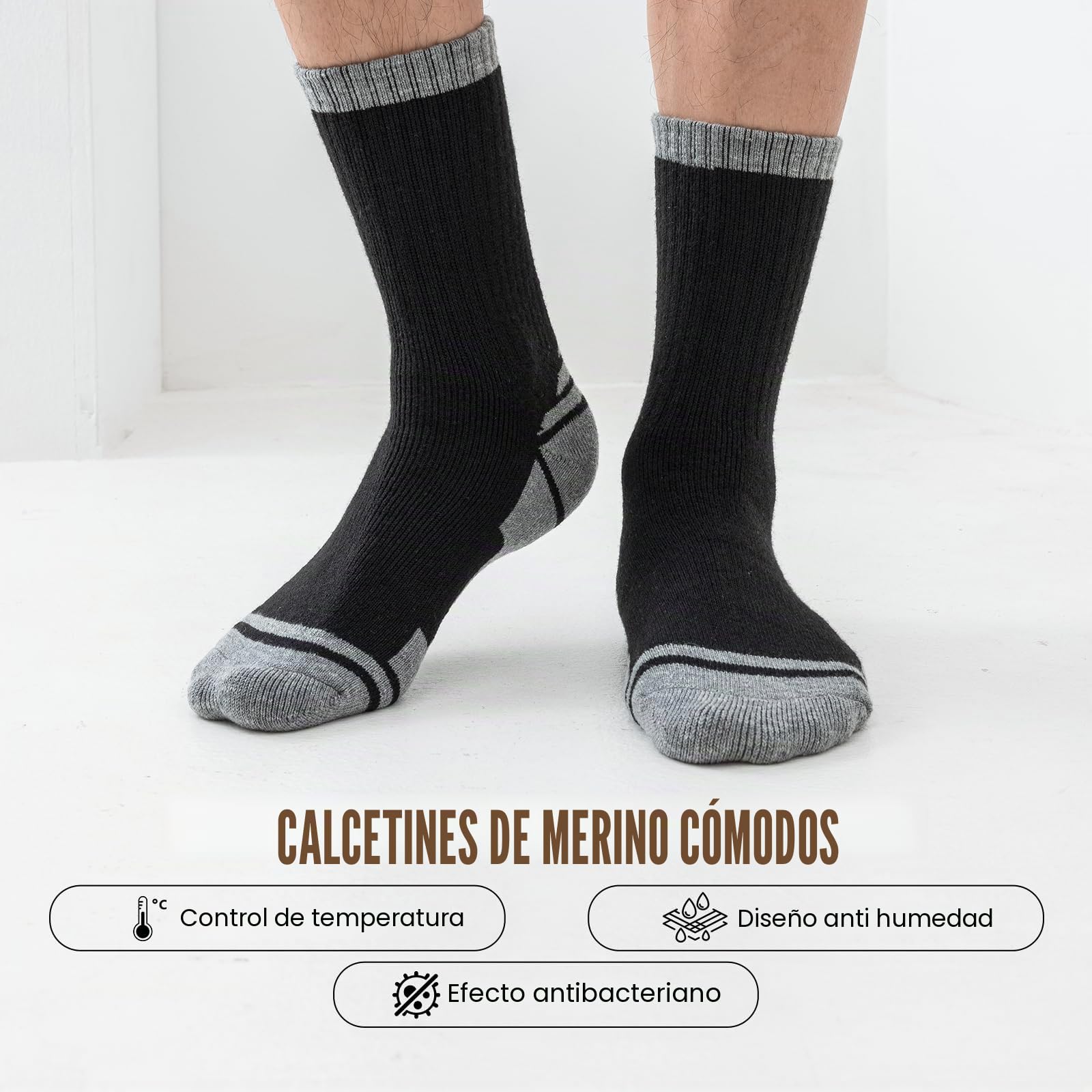 Calcetines Trekking Lana Merino Antiampollas Acolchado Transpirables 3 Pares