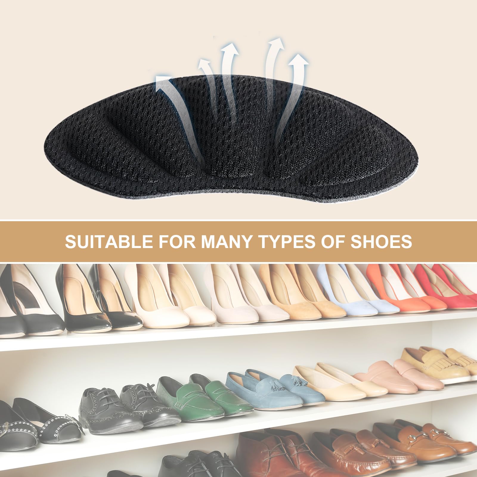 3 PAIA cuscinetti salva tallone per scarpe, proteggi tallone autoadesivo e antiscivolo, solette, inserti morbidi per prevenzione sfregamenti e un confort ottimale (nero)