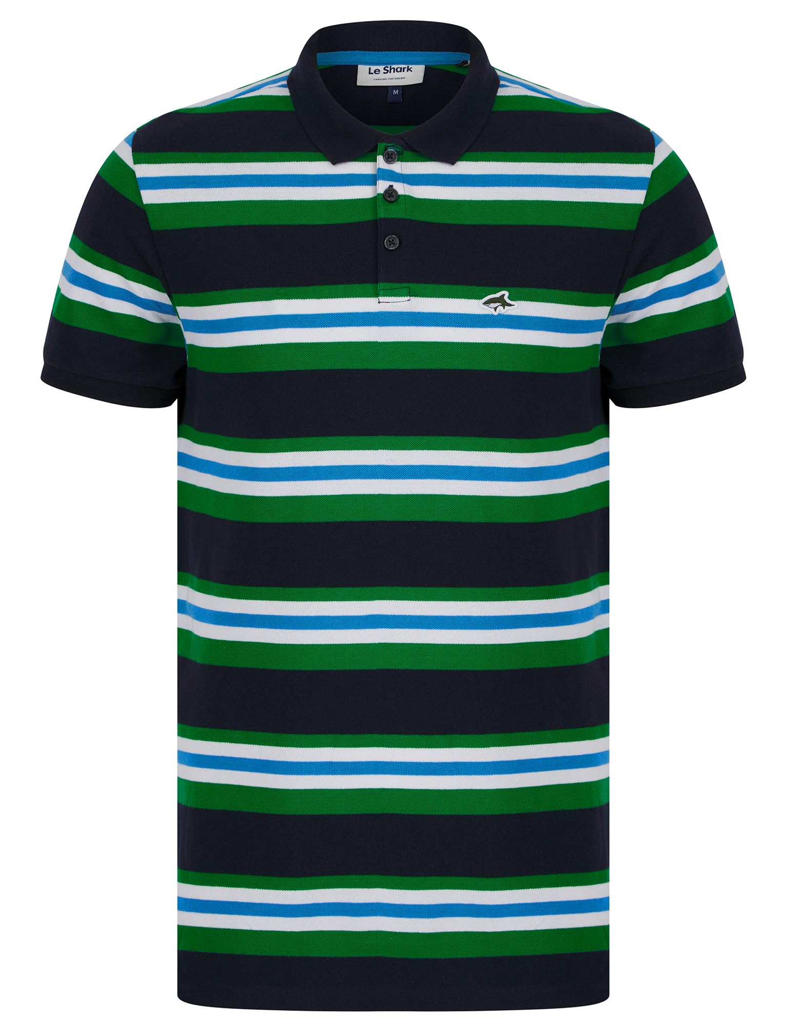 Le Shark Men's Shavers - Green 'Shavers' Yarn Dyed Striped Cotton Pique Polo Shirt
