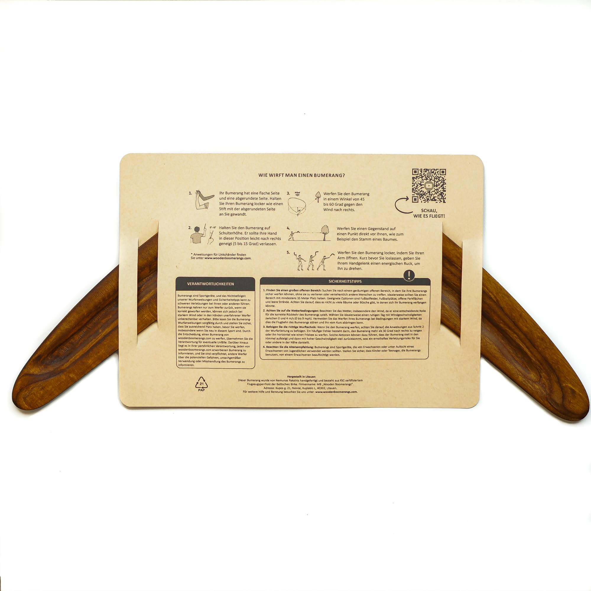 Premium Holz-Bumerang „Dunkelbraun“ – Traditionell handgefertigt mit 100% Rückkehrgarantie, wenn er richtig geworfen wird – Perfektes Wurferlebnis für Sport & Freizeit! Bumerang für erwachsene