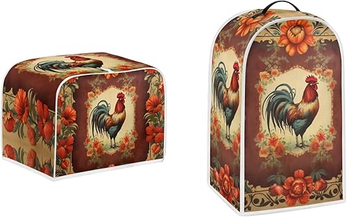 Pointodoor Juego de fundas vintage para electrodomésticos con diseño de flores de pollo, licuadora de cocina, cubierta antipolvo, para pan,