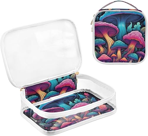 Miniatura 3 de Bolsa de aseo transparente de hongos coloridos para viajar, paquete de 2 bolsas de cosméticos de maquillaje con cremallera, bolsa de viaje para